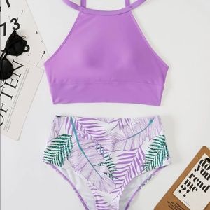 Dark Purple Floral Patterned Ruffle Trim Underwire 2 Piece Bikini Set main image 1